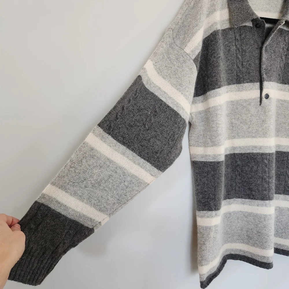 Vintage Ron Chereskin Lamswool Angora Rabbit Hair Men's Gray Striped  Sweater